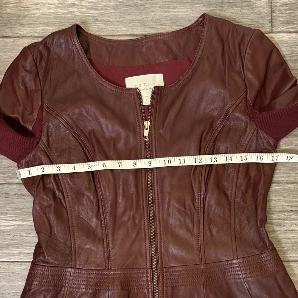 Hinge Leather Peplum Jacket in Deep Maroon Sz Medium - Picture 13 of 15